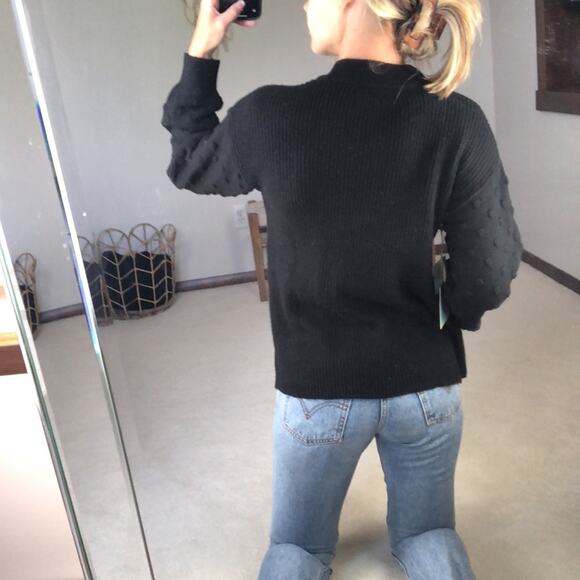 Cece: Mock Neck Knit Polkadot Black Sweater - Picture 3 of 6